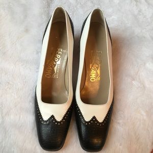 Salvatore Ferragamo Block Heel Wingtip Oxford Pump